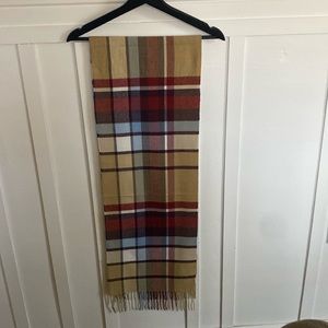 NWT Classic Academia Beige Cream Red Blue Fringe Women’s Scarf